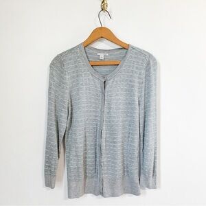 Halogen Women’s Gray & Blue Striped Button Up Cardigan Sz L